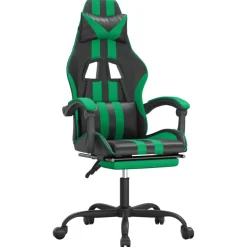 vidaXL Gamestoel met voetensteun kunstleer zwart en groen