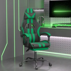 vidaXL Gamestoel met voetensteun kunstleer zwart en groen