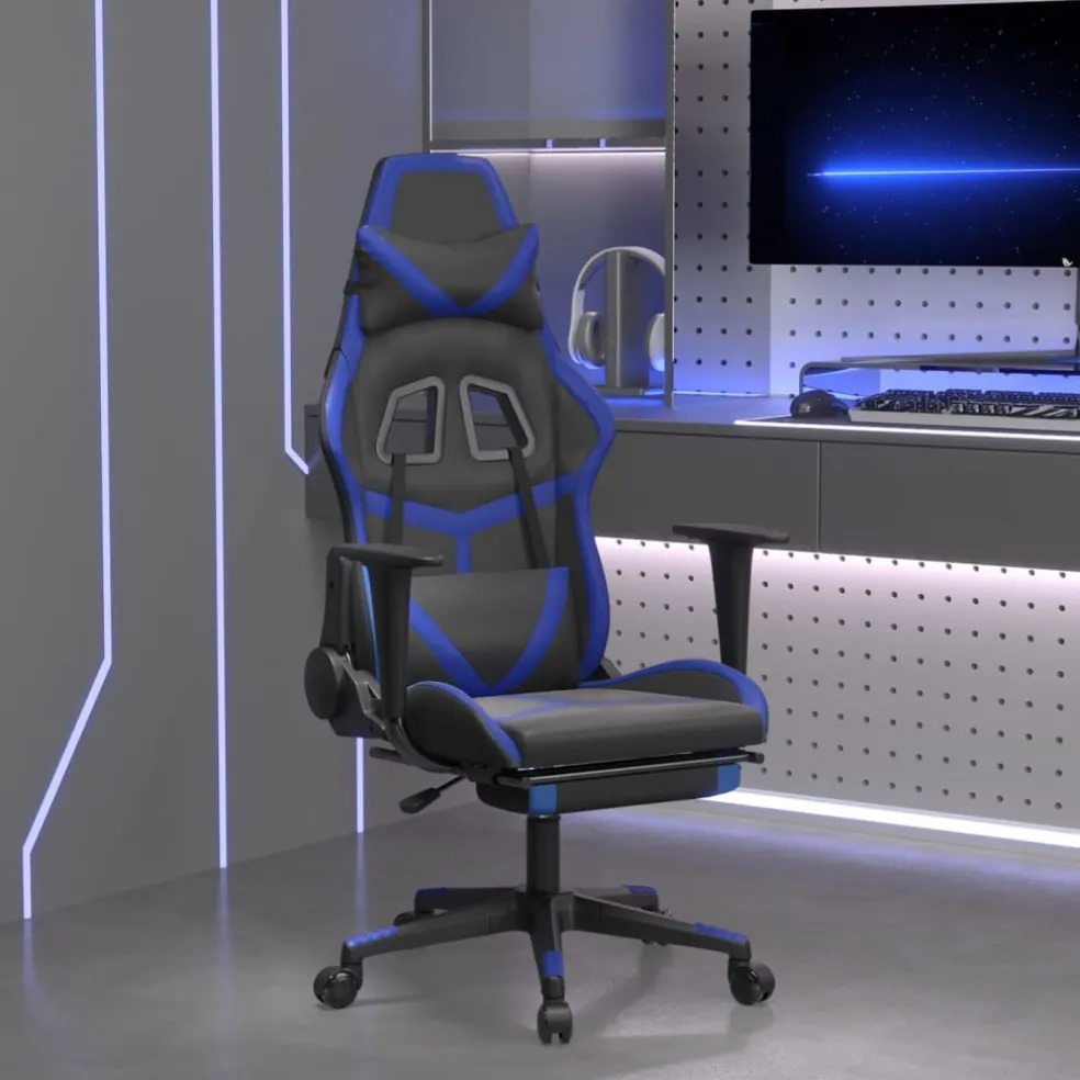 vidaXL Gamestoel met voetensteun kunstleer wit en zwart