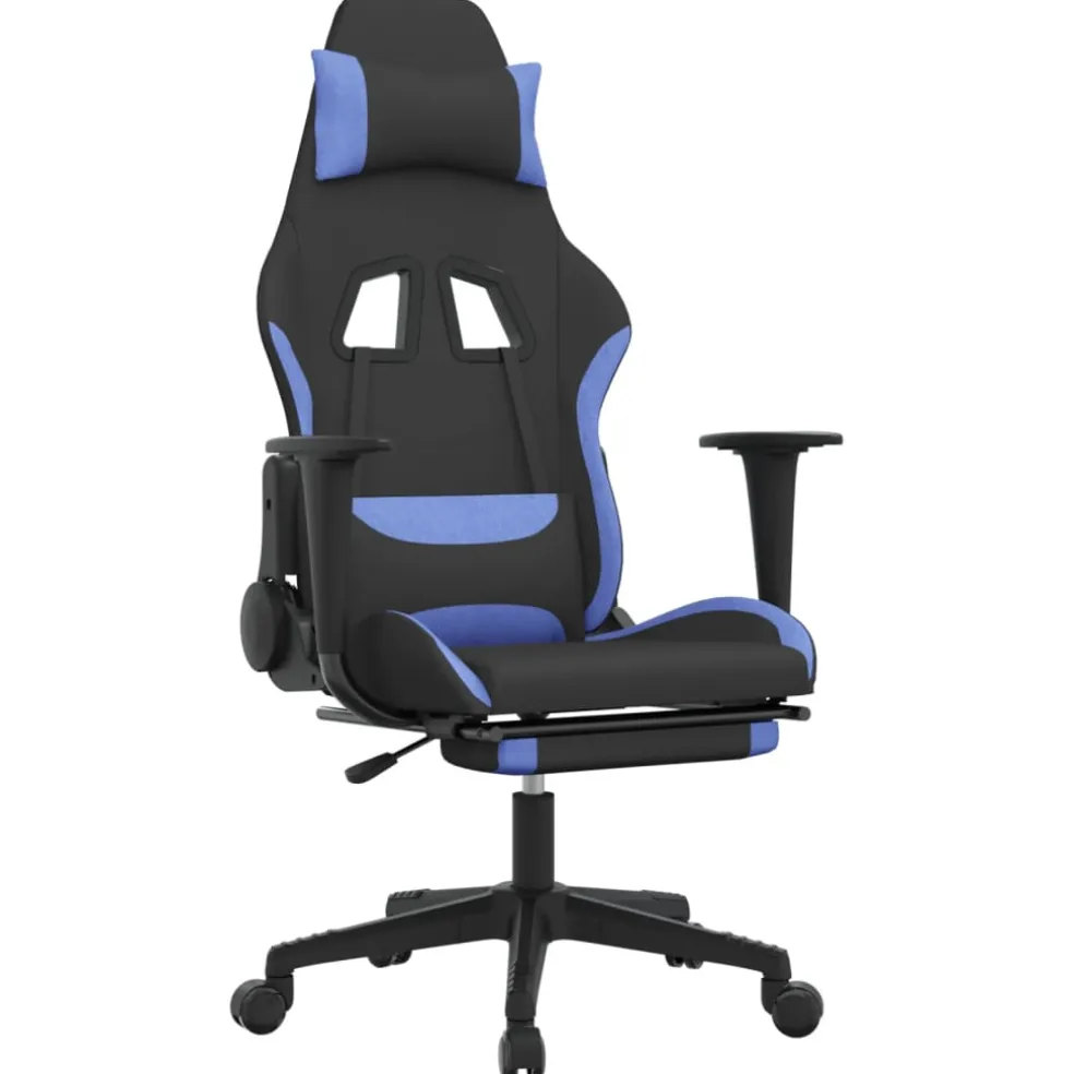 vidaXL Gamestoel met voetensteun stof zwart en blauw