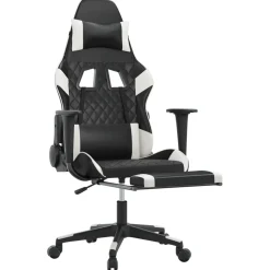 vidaXL Gamestoel met voetensteun kunstleer zwart en wit