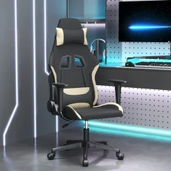 vidaXL Gamestoel stof zwart en crème