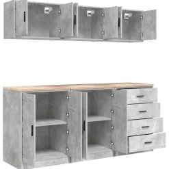 vidaXL Garagekasten 6 st bewerkt hout betongrijs