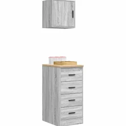 vidaXL Garagekasten 2 st bewerkt hout betongrijs