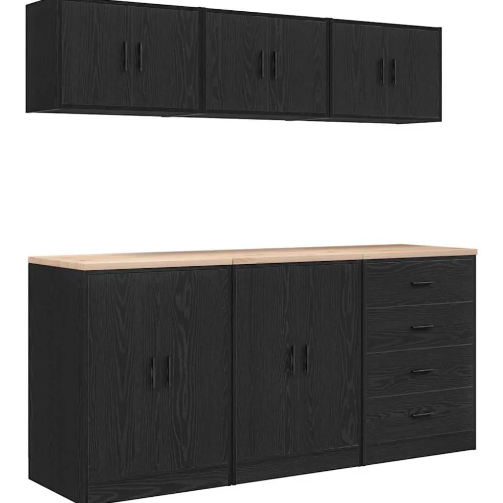 vidaXL Garagekasten 6 st spaanplaat zwart