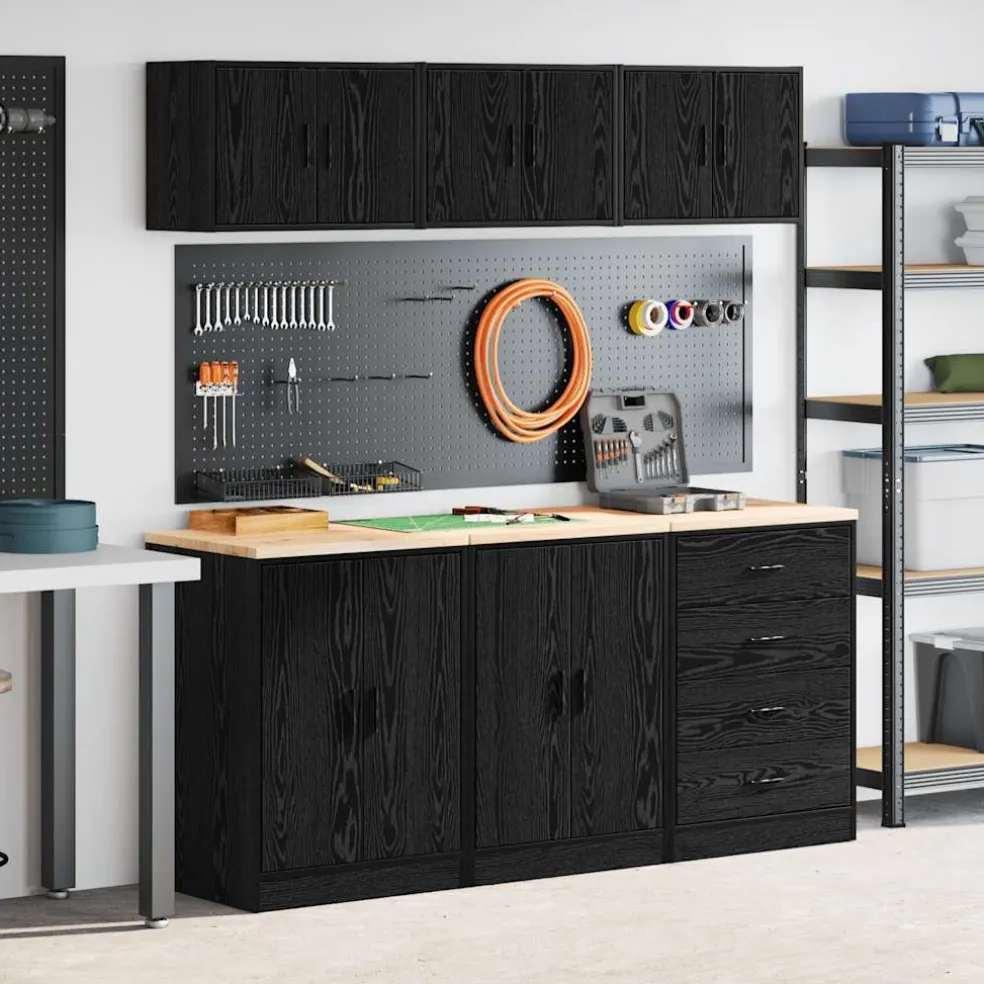vidaXL Garagekasten 6 st spaanplaat zwart