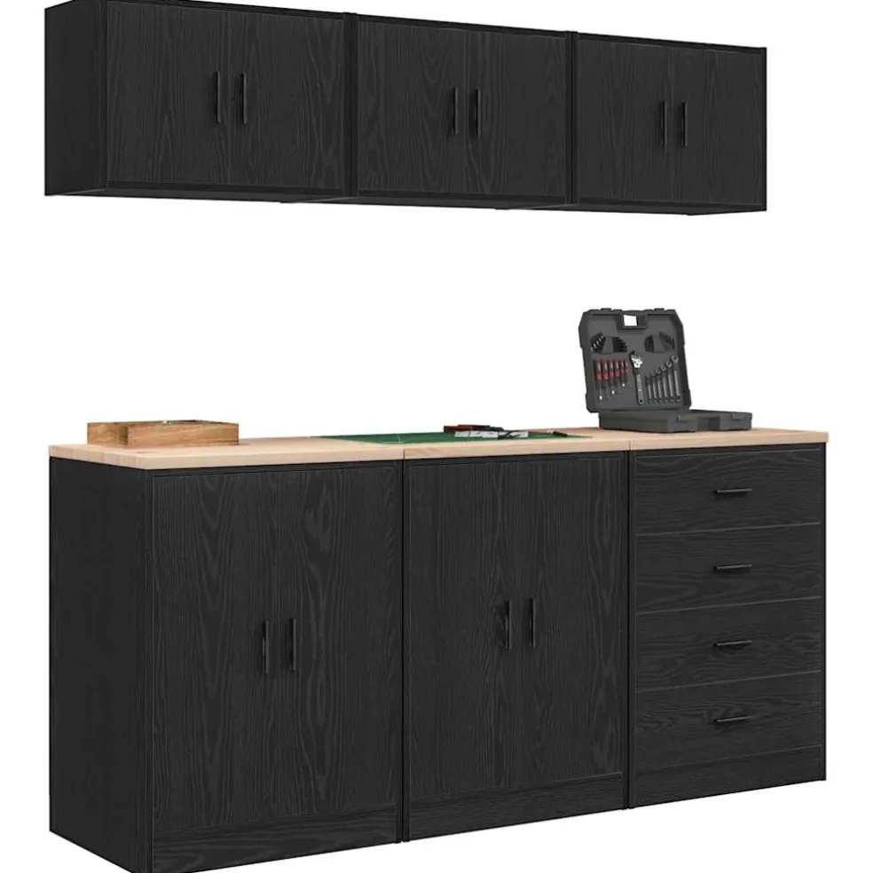 vidaXL Garagekasten 6 st spaanplaat zwart