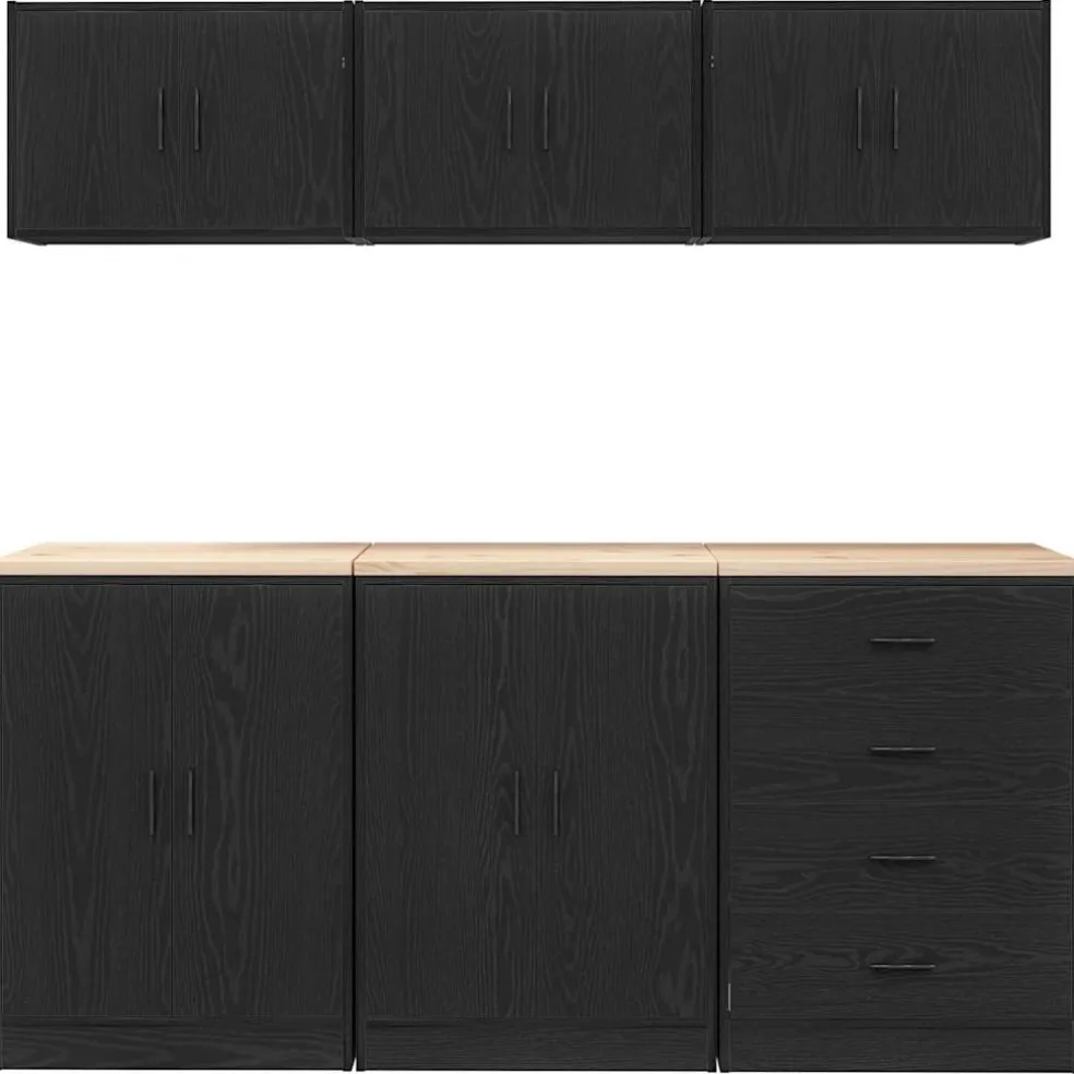 vidaXL Garagekasten 6 st spaanplaat zwart