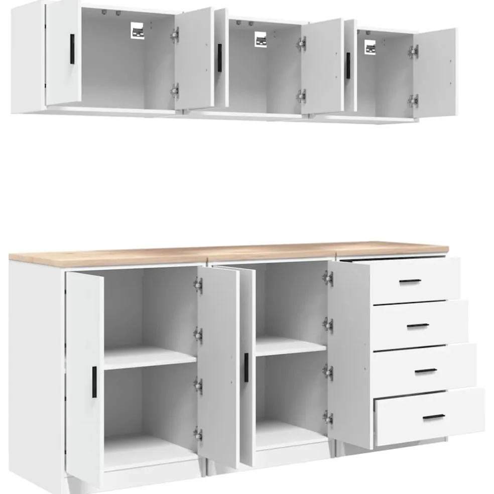 vidaXL Garagekasten 6 st spaanplaat wit