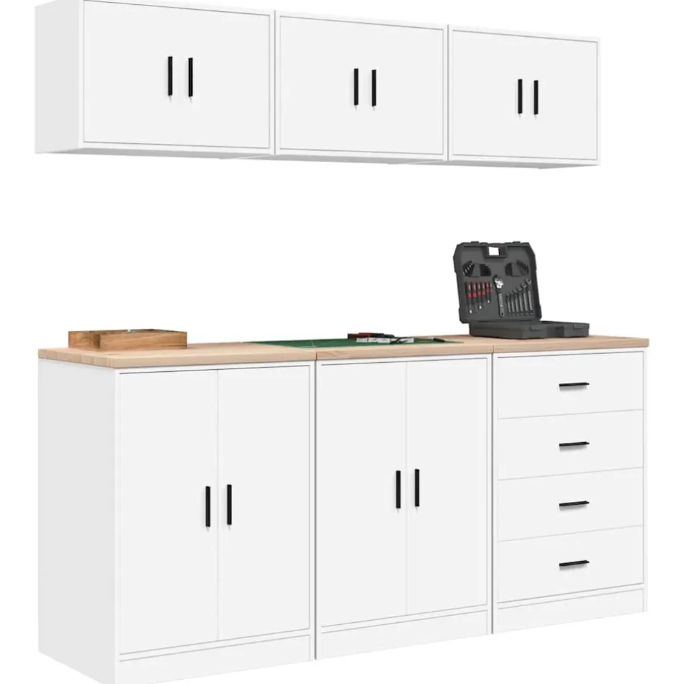 vidaXL Garagekasten 6 st spaanplaat wit