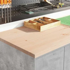 vidaXL Garagekast 60x51x85 cm massief grenenhout betongrijs