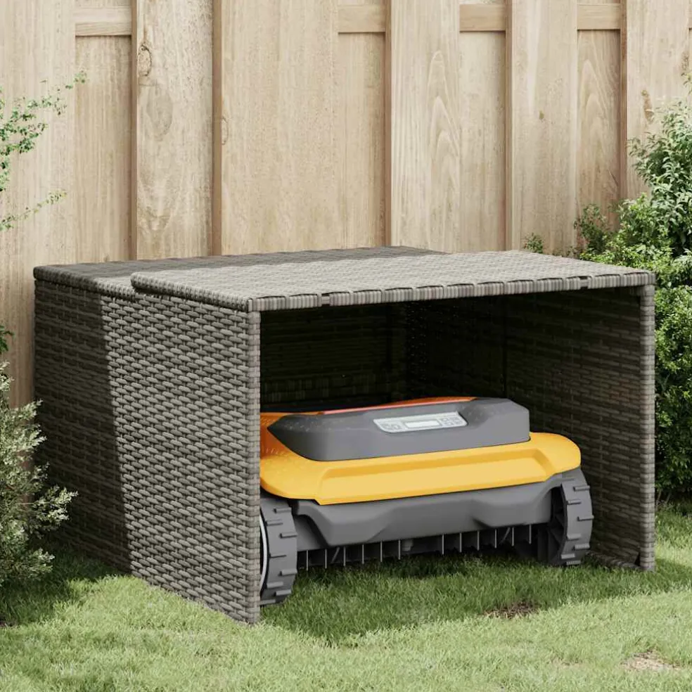 vidaXL Garage voor robotmaaier 86x90x52/57 cm poly rattan grijs