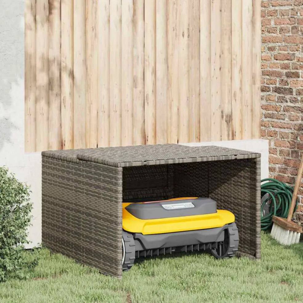 vidaXL Garage voor robotmaaier 86x90x52/57 cm poly rattan grijs