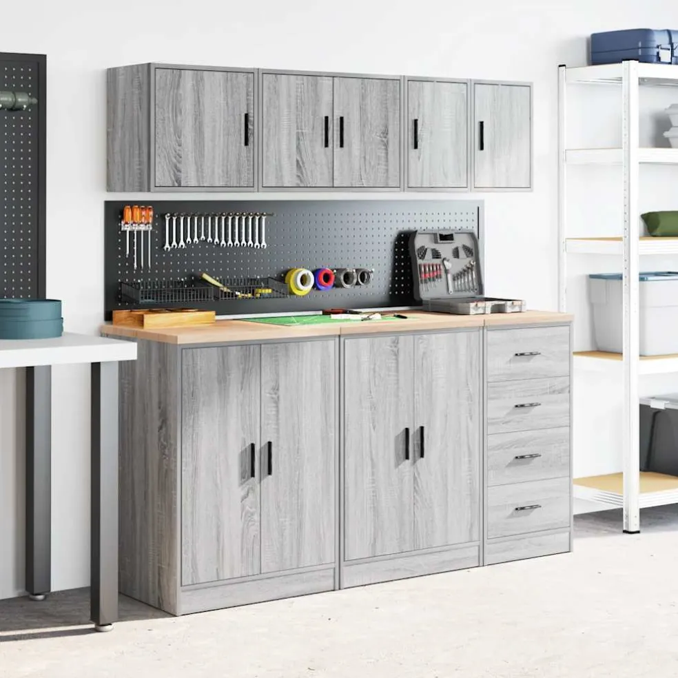 vidaXL Garagewandkasten 2 st spaanplaat Sonoma grijs