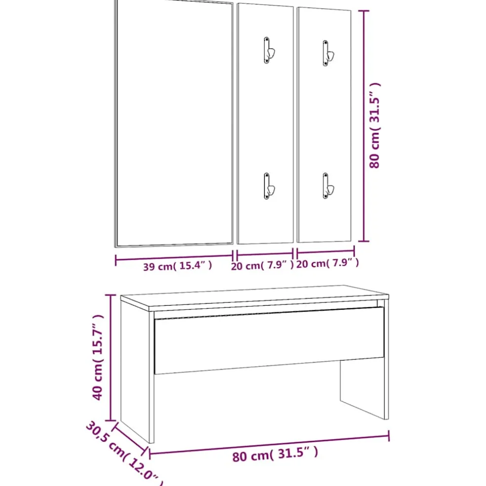 vidaXL Garderobe set bewerkt hout gerookt eikenkleurig