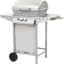 vidaXL Gasbarbecue en grill met 2 kookzones roestvrij staal zilver