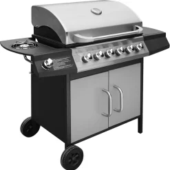 vidaXL Gasbarbecue 6+1 kookzone zwart en zilver