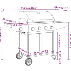vidaXL Gasbarbecue met 5 branders roestvrij staal zilverkleurig