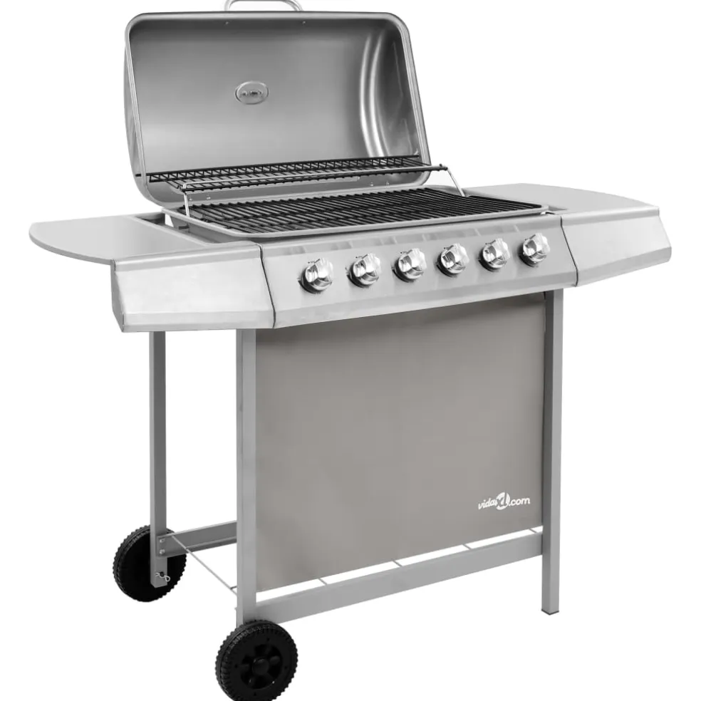 vidaXL Gasbarbecue met 6 branders zilverkleurig