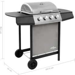 vidaXL Gasbarbecue met 4 branders zwart en zilverkleurig