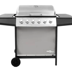 vidaXL Gasbarbecue met 6 branders zwart en zilverkleurig