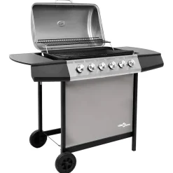 vidaXL Gasbarbecue met 6 branders zwart en zilverkleurig