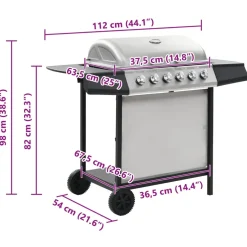 vidaXL Gasbarbecue met 6 kookzones roestvrij staal zilverkleurig