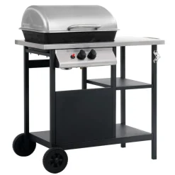 vidaXL Gasbarbecue met 3-laags zijtafel zwart en zilverkleurig