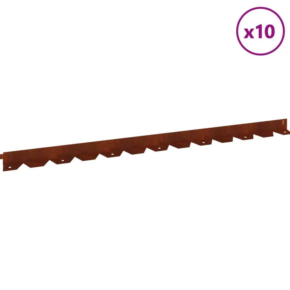 vidaXL Gazonrand 10 st 102 x 4 x 4 cm Staal Roestig