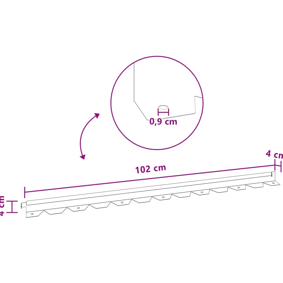 vidaXL Gazonrand 10 st 102 x 4 x 4 cm Staal Roestig