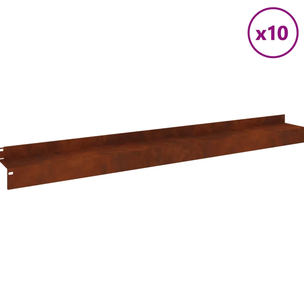 vidaXL Gazonrand 10 st 100 x 10 x 8 cm Staal Roestig