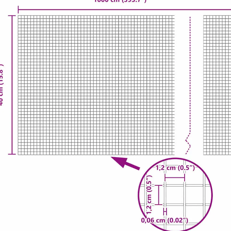vidaXL gelast draadhek met betonnen voetstuk 10 x 0,4 m zilver Mesh