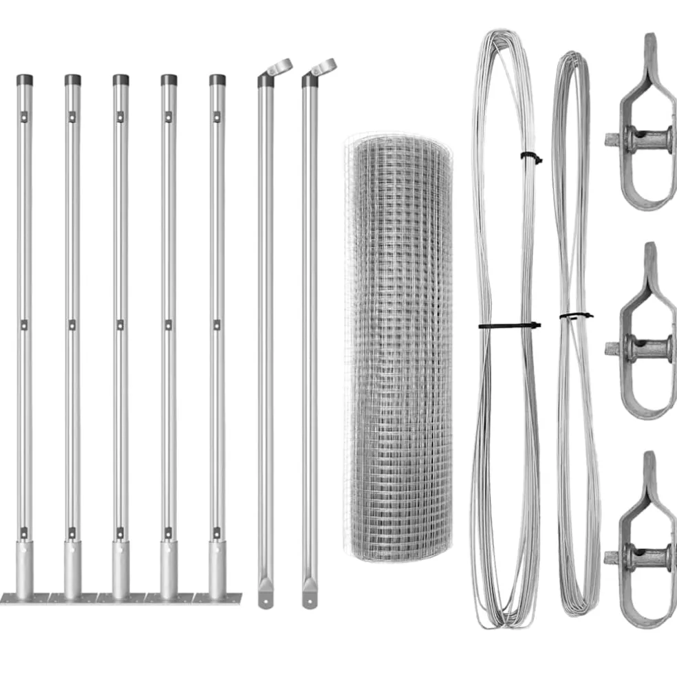 vidaXL gelast draadhek met betonnen voetstuk 10 x 0,4 m zilver Mesh