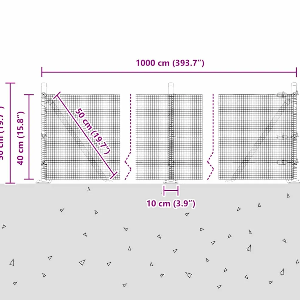 vidaXL gelast draadhek met betonnen voetstuk 10 x 0,4 m zilver Mesh