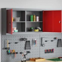 vidaXL Gereedschapskast met plank Rood en Grijs 100 x 20 x 55 cm Staal