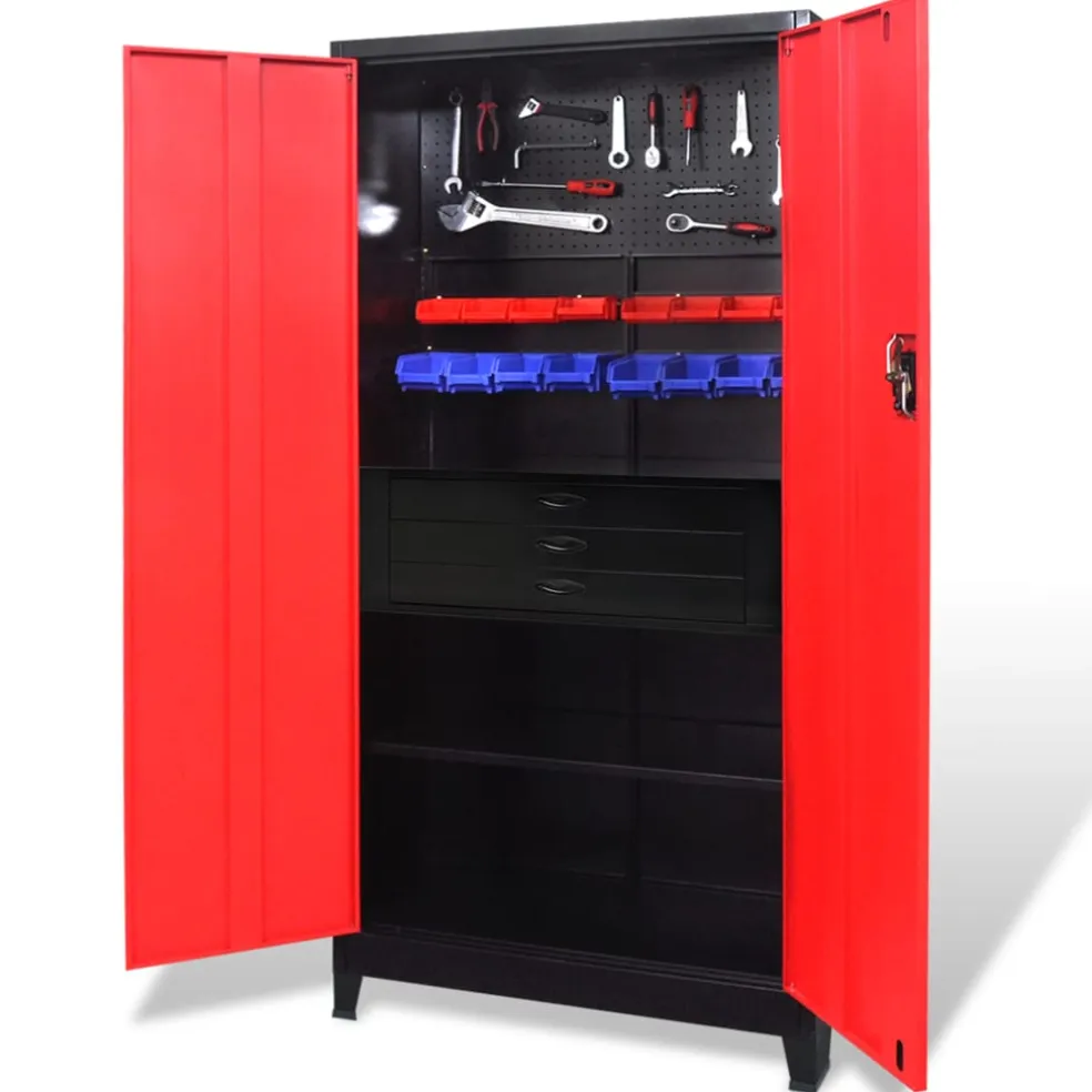 vidaXL Gereedschapskast met kist 90x40x180 cm staal rood en zwart