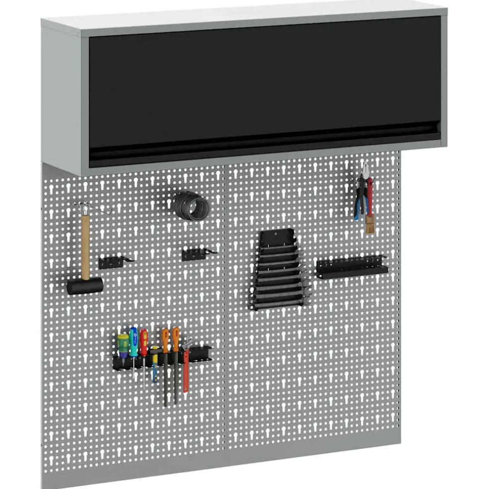 vidaXL Gereedschapskast set met plank 3 st Zwart Gepoedercoat staal
