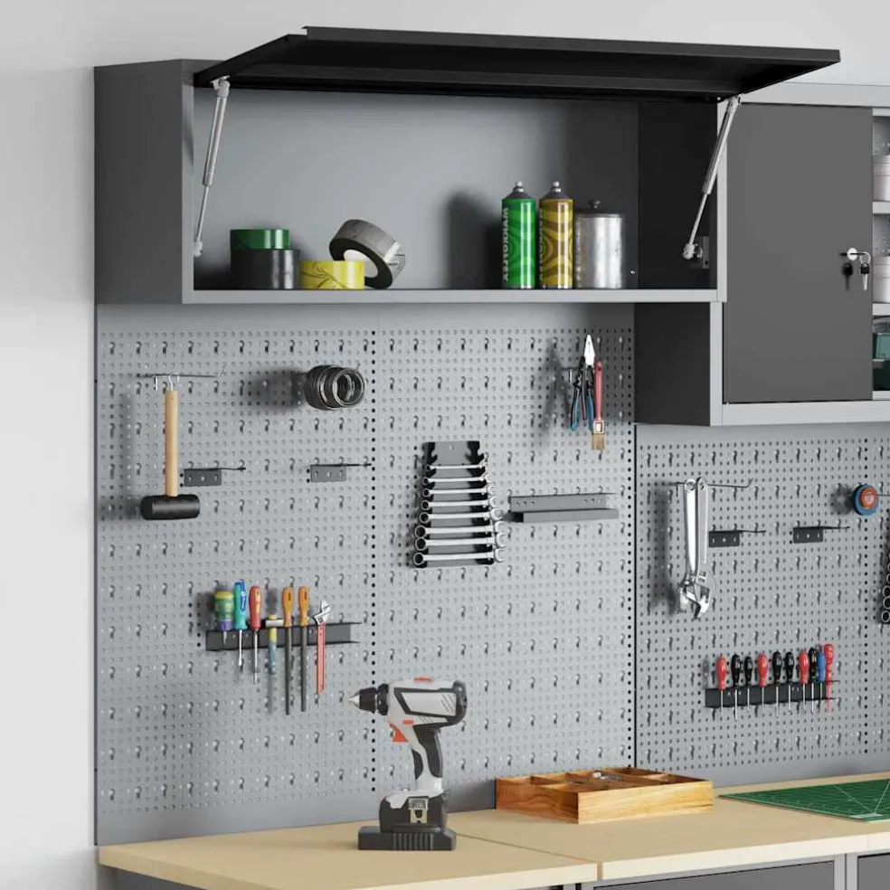 vidaXL Gereedschapskast set met plank 3 st Zwart Gepoedercoat staal