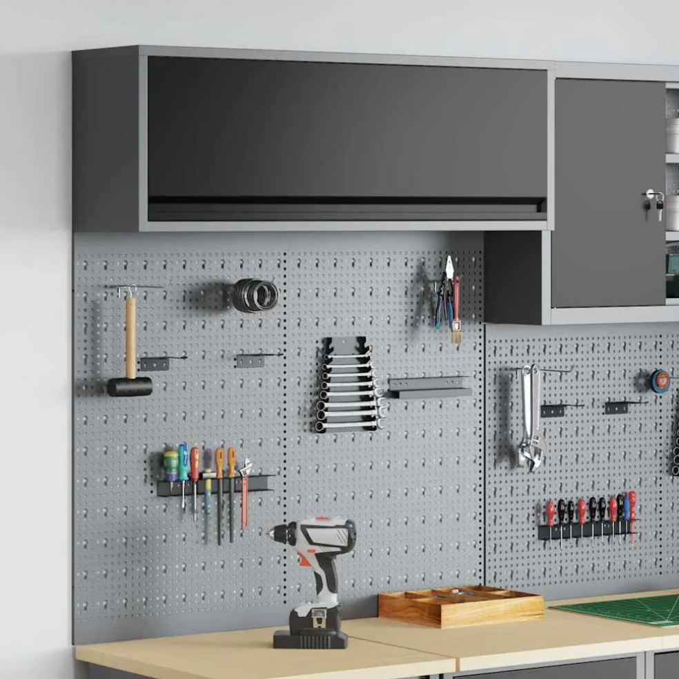vidaXL Gereedschapskast set met plank 3 st Zwart Gepoedercoat staal