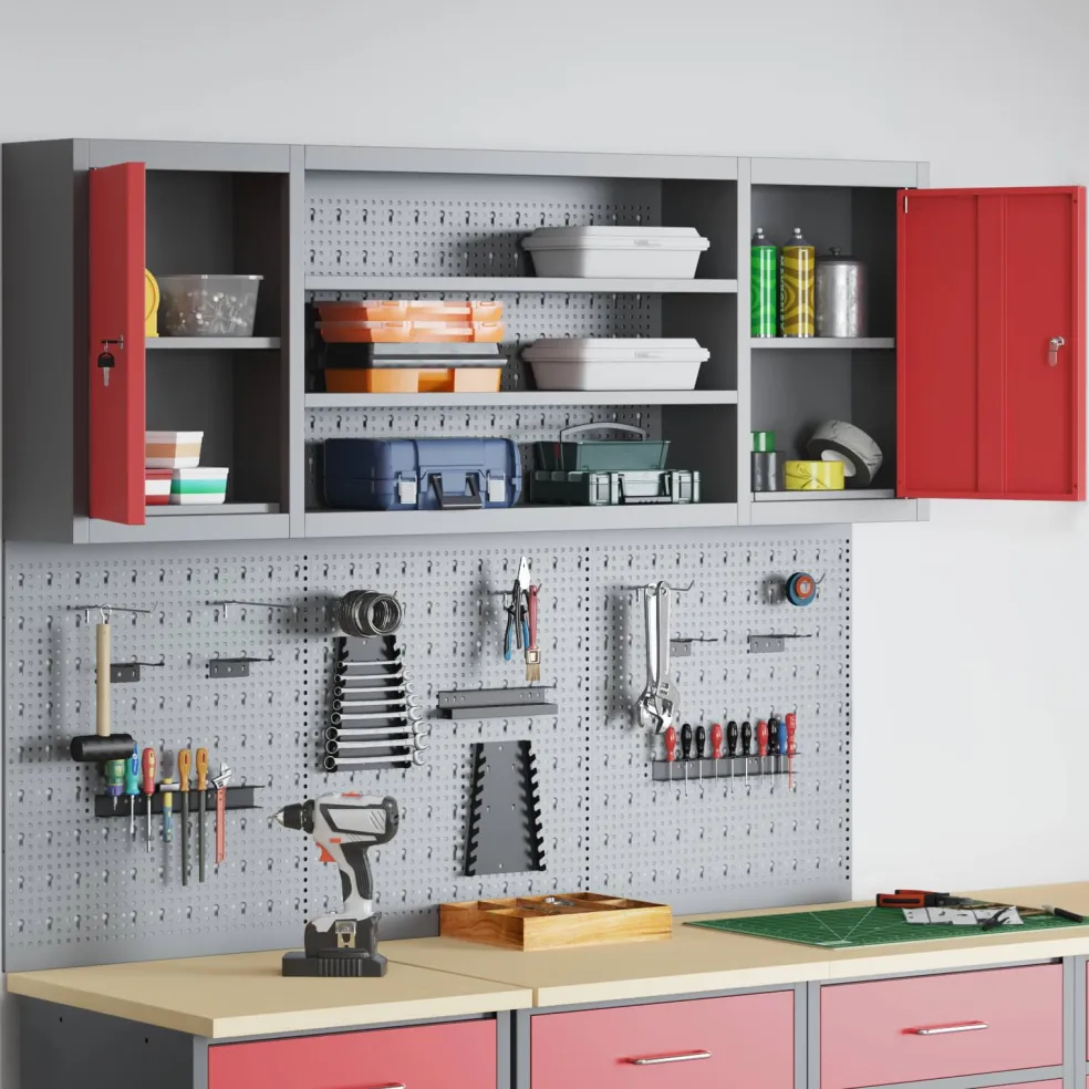 vidaXL Gereedschapskast set met plank 6 st Rood Gepoedercoat staal