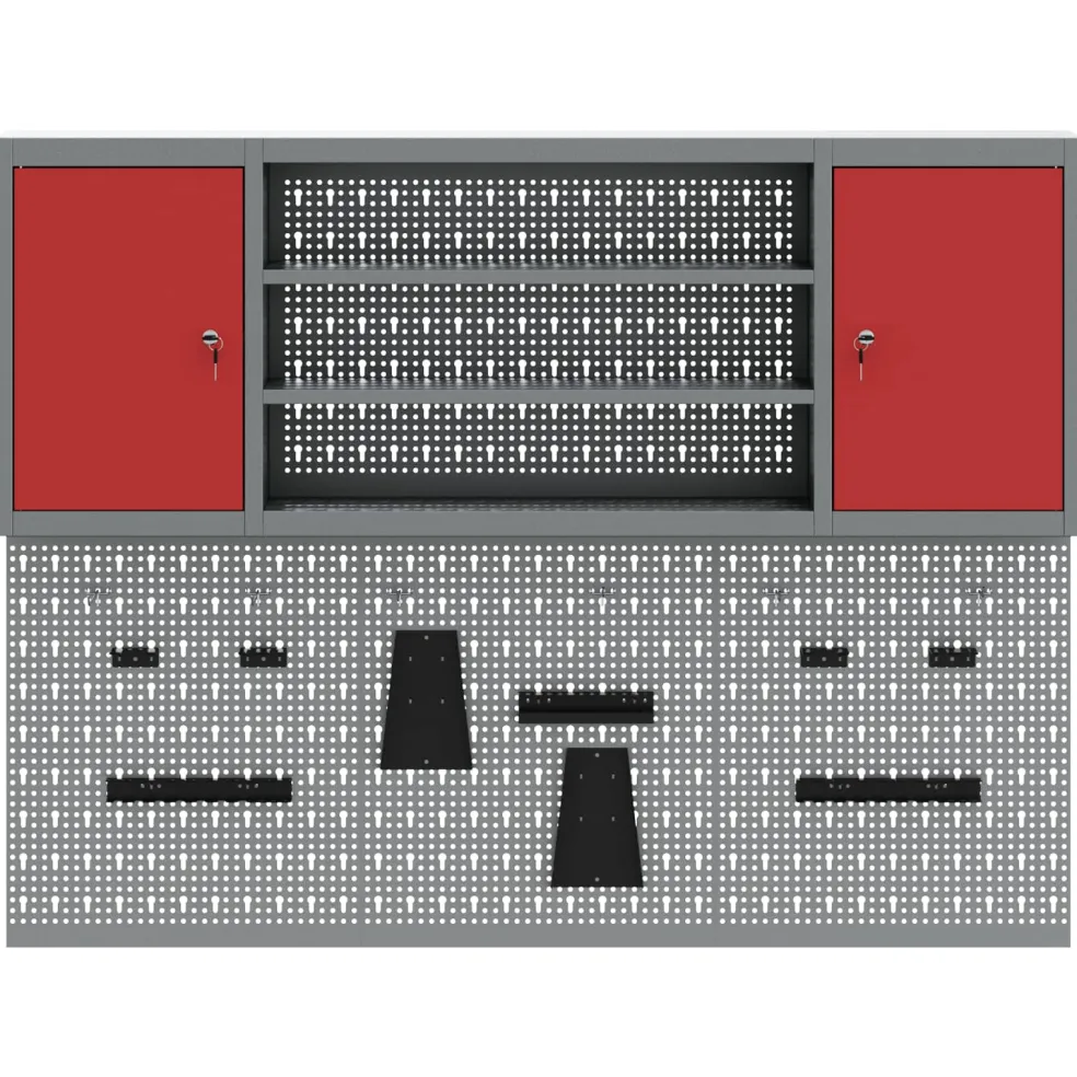 vidaXL Gereedschapskast set met plank 6 st Rood Gepoedercoat staal