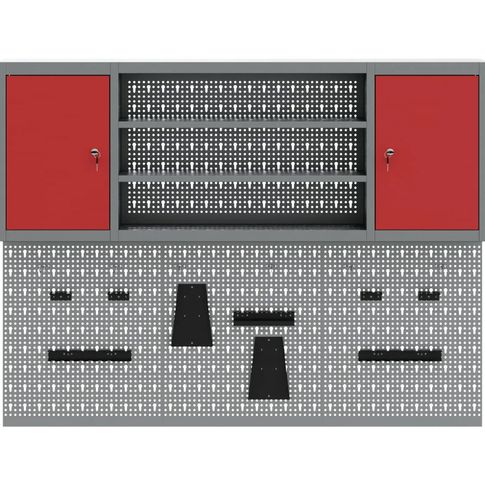 vidaXL Gereedschapskast set met plank 4 st Rood Gepoedercoat staal