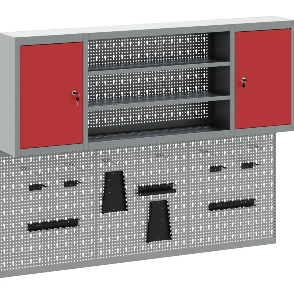 vidaXL Gereedschapskast set met plank 4 st Rood Gepoedercoat staal