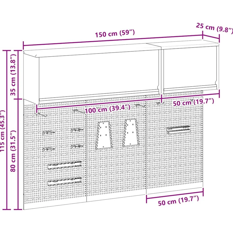 vidaXL Gereedschapskast set met plank 5 st Zwart Gepoedercoat staal