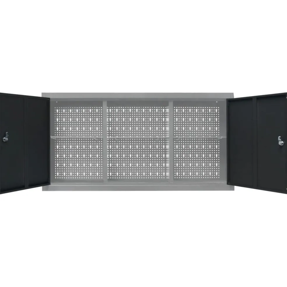 vidaXL Gereedschapskast voor aan de wand metaal grijs en zwart