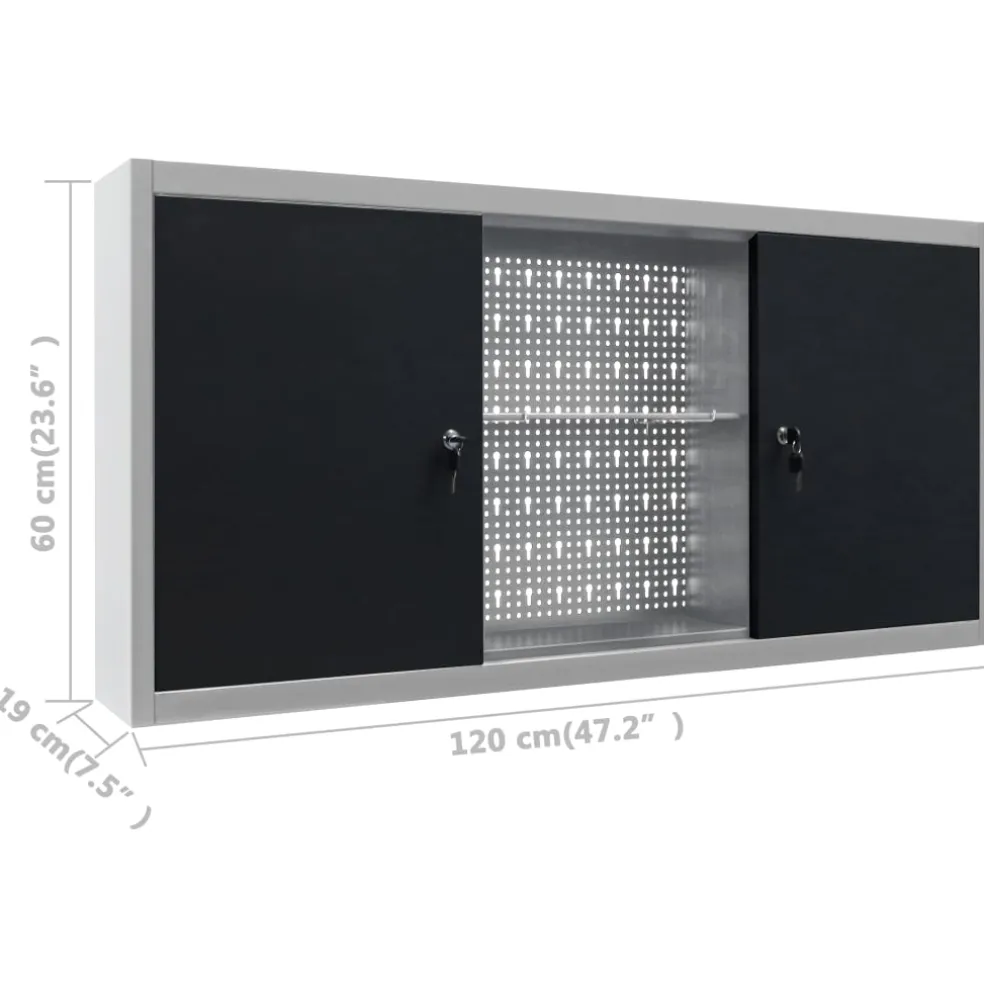 vidaXL Gereedschapskast voor aan de wand metaal grijs en zwart