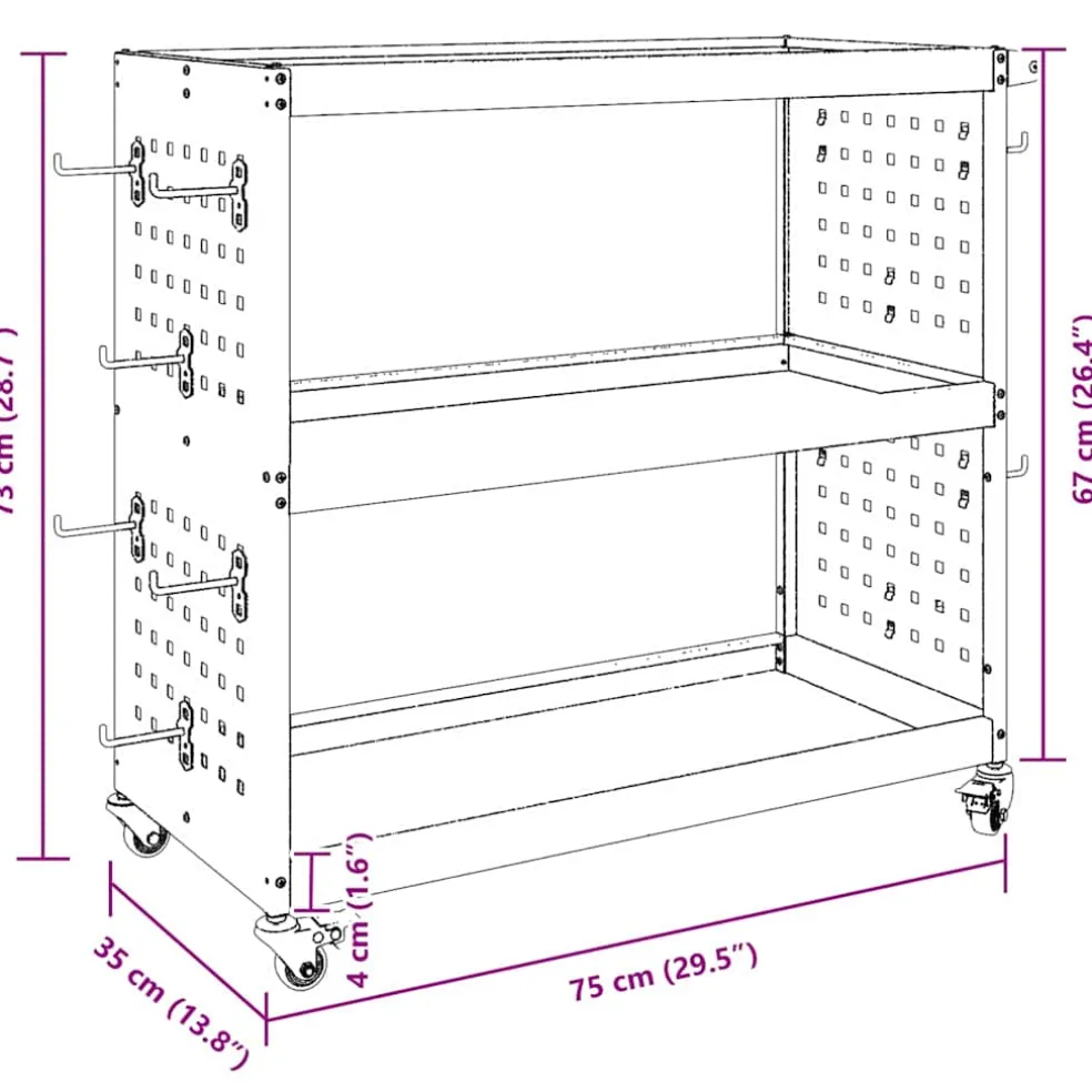 vidaXL Gereedschapswagen Antraciet 75 x 35 x 73 cm Koudgewalst staal