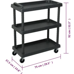 vidaXL Gereedschapswagen 3-laags 75x37,5x92 cm polypropeen zwart
