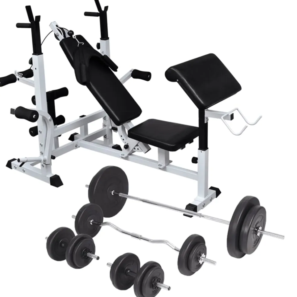vidaXL Gewichtenbank met gewichtenrek en halterset 90 kg