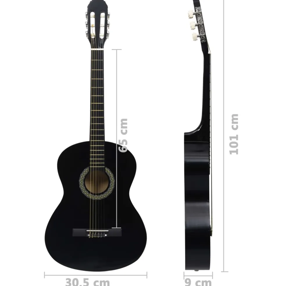 vidaXL Gitaar klassiek beginner met tas 4/4 39" zwart